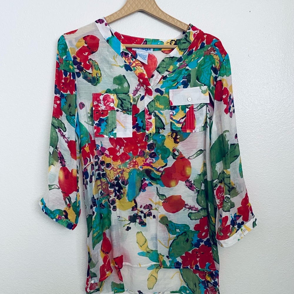 Paragon Floral Print V-Neck Tunic - Size L - Lightweight & Breezy